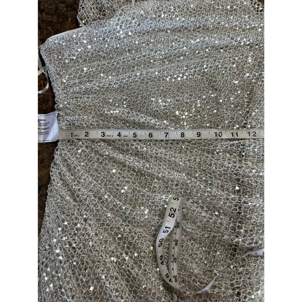 Maeve Reilly x BCBGMAXAZRIA Santa Monica Asymmetric Bodycon Mini Dress Silver 8 - Picture 5 of 13